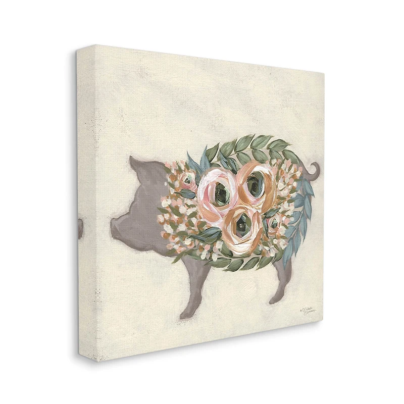 Stupell Industries Charming Farm Pig Green Pink Floral Body Canvas Wall Art