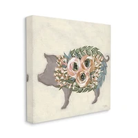 Stupell Industries Charming Farm Pig Green Pink Floral Body Canvas Wall Art