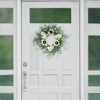 24" White & Green Sunflower & Hydrangea Floral Spring Wreath