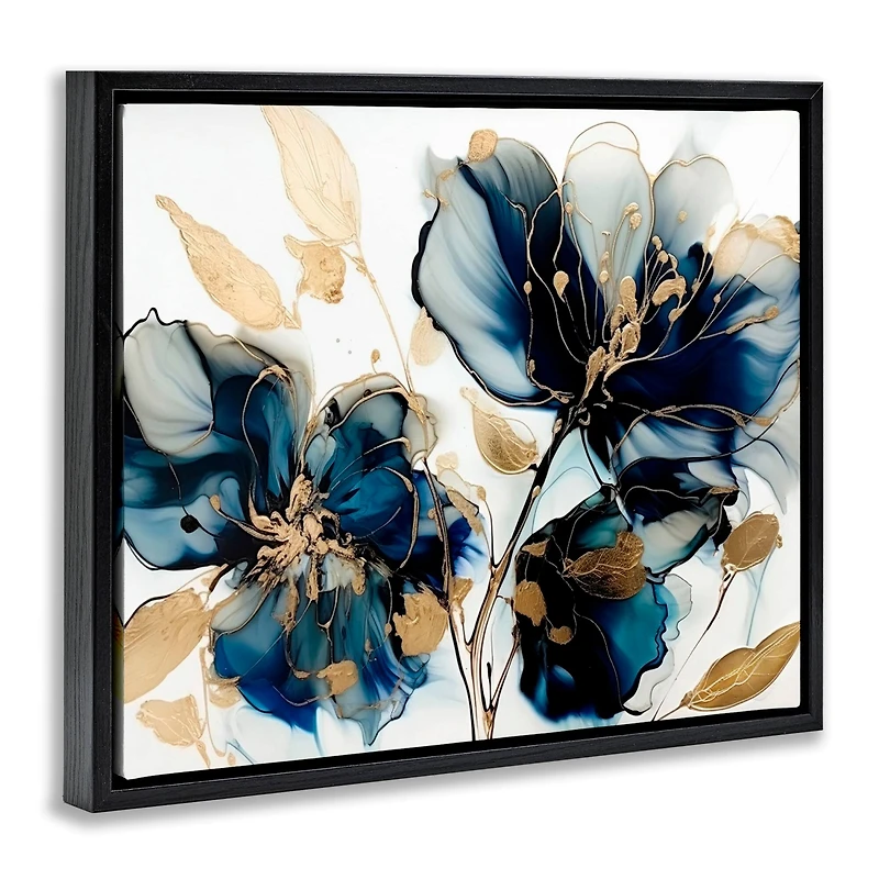 Stupell Industries Blue Swirling Modern Flowers Floater Framed Art