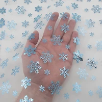 Wyla White Mesh with Blue Snowflakes Polyester Fabric