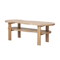 Hello Honey® Natural Oak Wood Veneer and Rubberwood Organic Shaped Coffee Table with Shelf