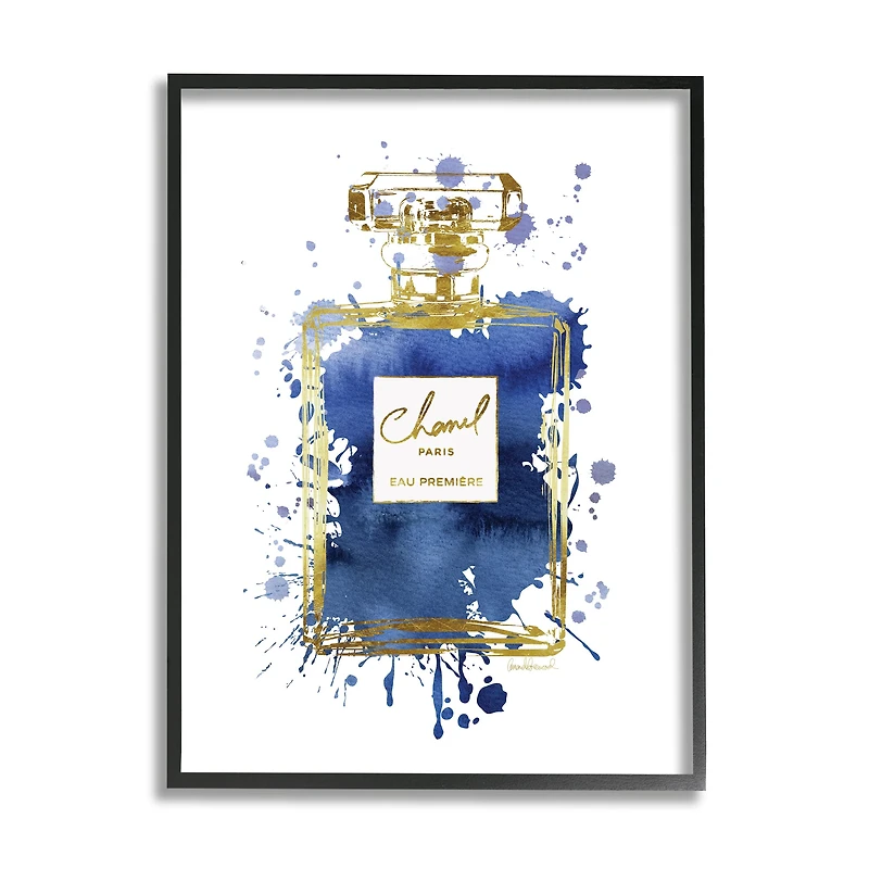 Stupell Industries Blue Pop Splash Glam Fragrance Bottle Framed Wall Art
