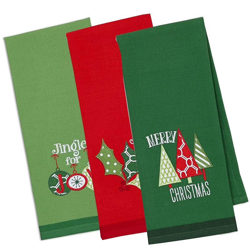 DII® Mixed Christmas Embroidered Dishtowels, 3ct.