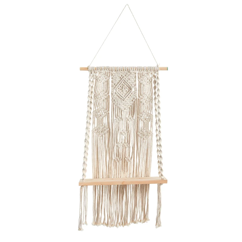 2.5ft. x 1.5ft. Hand Crafted Woven Macrame Wall Hanging with Wooden Shelf