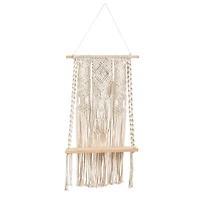 2.5ft. x 1.5ft. Hand Crafted Woven Macrame Wall Hanging with Wooden Shelf