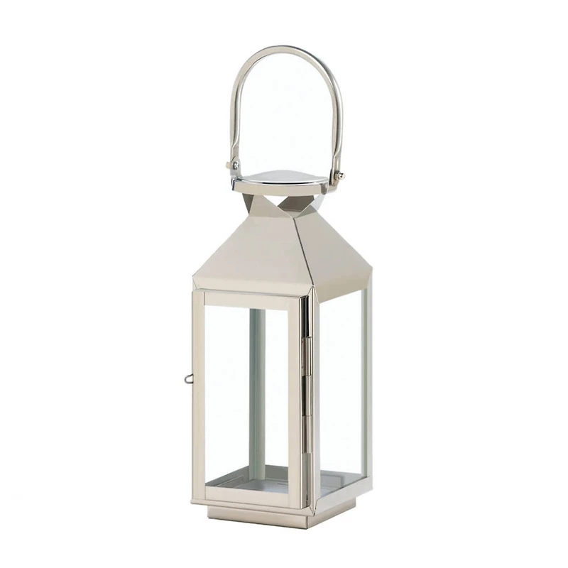 10" Sleek Stainless Steel Manhattan Candle Lantern with Handle