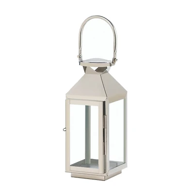 10" Sleek Stainless Steel Manhattan Candle Lantern with Handle