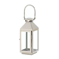 10" Sleek Stainless Steel Manhattan Candle Lantern with Handle