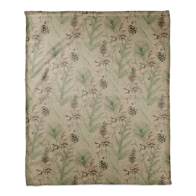 Pinecones & Greenery on Brown Coral Fleece Blanket