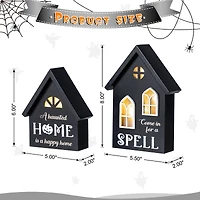 Glitzhome® 8"H Lighted Halloween Wooden House-shaped Table Decor Set