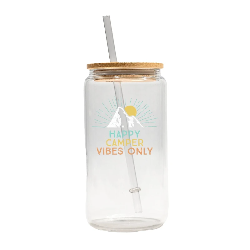 16oz. Happy Camper Vibes Only Glass Can Cup