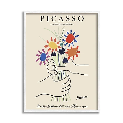 Stupell Industries Classical Picasso Floral Painting Hands Holding Bouquet in White Frame Wall Art