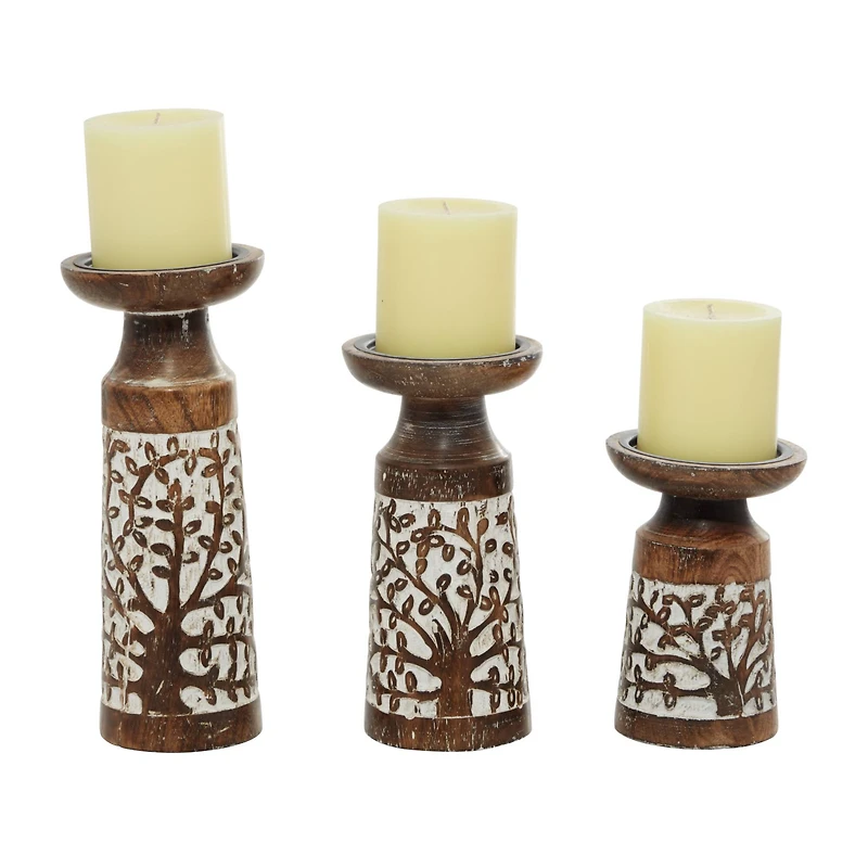 Brown Mango Wood Natural Candle Holder Set, 3ct.