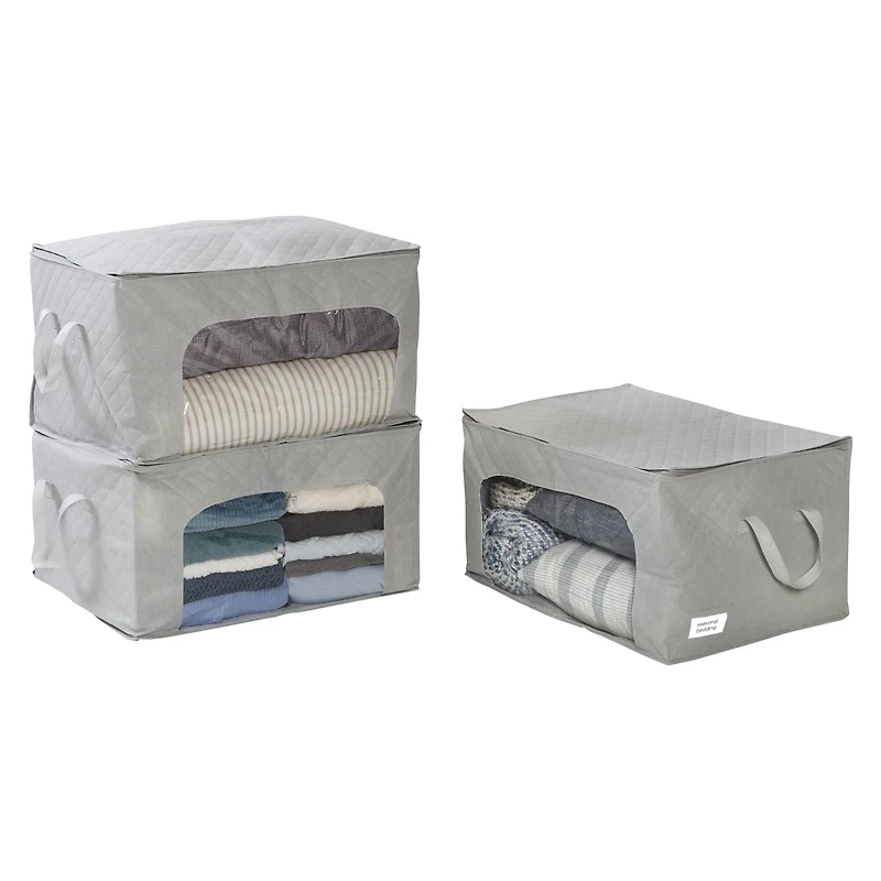 Honey Can Do Gray Clothes Storage Bags with Handles and Clear-View Windows, 3ct.