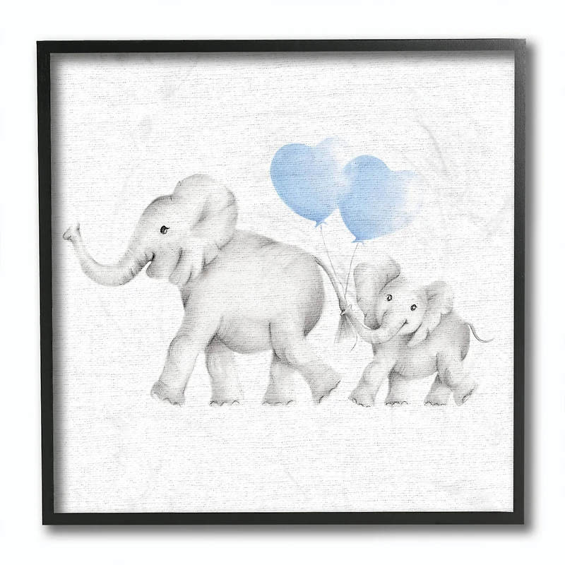 Stupell Industries Elephant Family Blue Balloon Linen Look, 12" x 12"