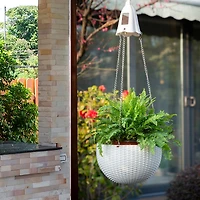 Glitzhome® 30" Solar Lighted White Plastic Hanging Planter