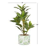 16" Potted White PVC Coastal Evergreen Artificial Foliage