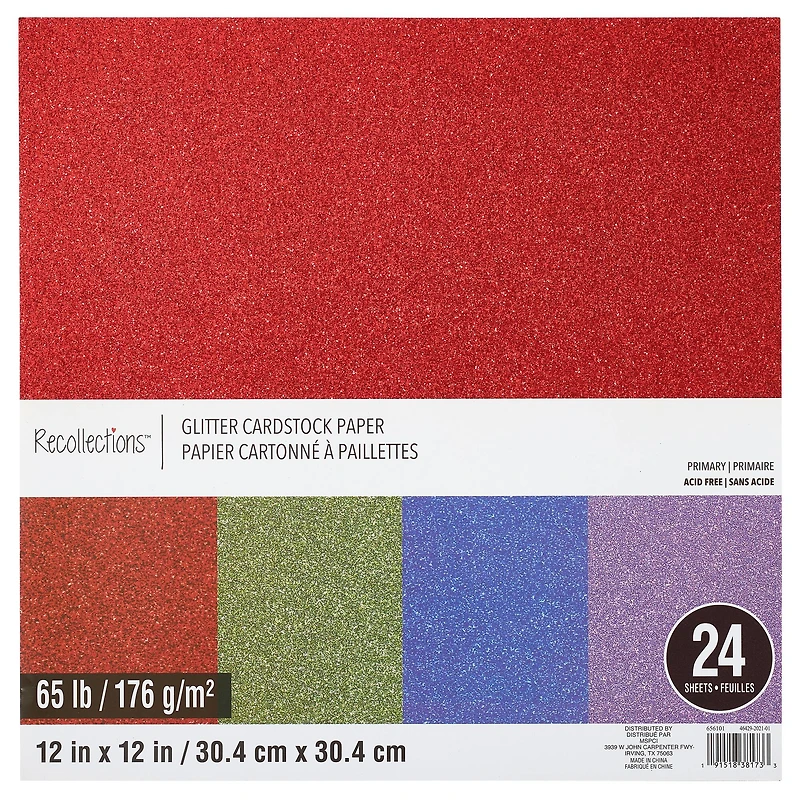 6 Pack: Glitter Primary Cardstock Paper Pad by Recollections™, 12" x 12"