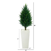 4ft. UV Resistant Cypress Tower Tree in Tall White Planter