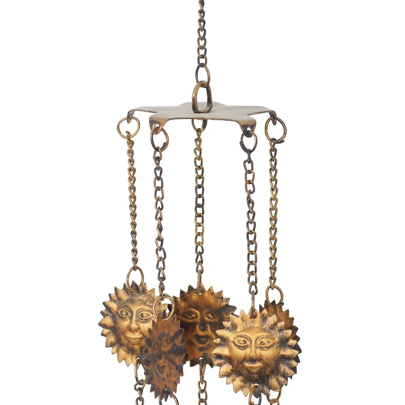 18" Brass Metal Eclectic Sun & Stars Wind Chime