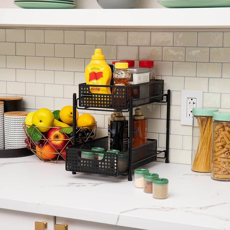 Mind Reader 2-Tier Metal Mesh Heavy Duty Organizer Slide Out Basket Drawer