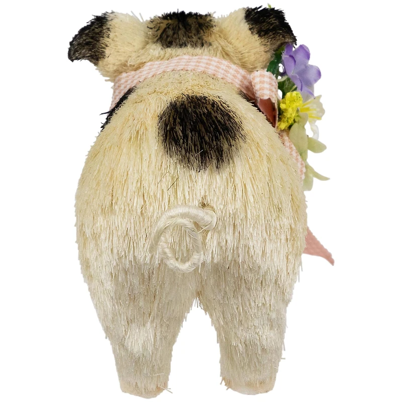 9" Spotted Piglet with Bow and Flowers Spring Figurine