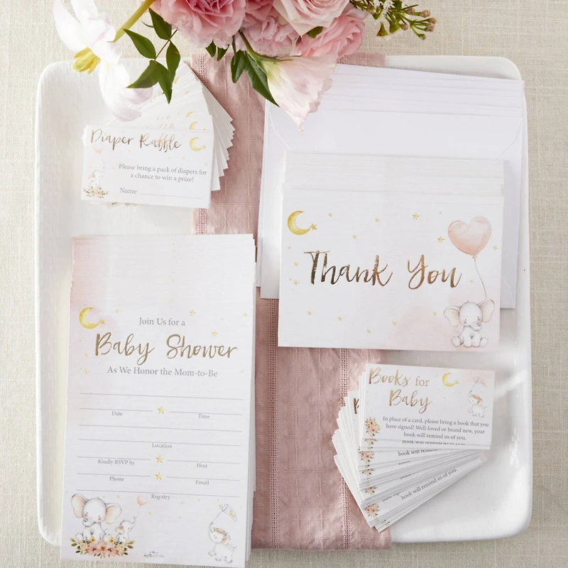Kate Aspen® Pink Elephant Baby Shower Invitation & Thank You Card Bundle