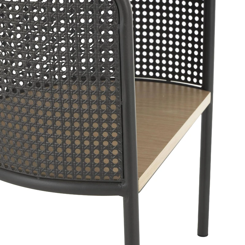 22.25" Light Brown Wooden Half-Moon Two-Toned 1-Shelf Accent Table with Mesh Back Panel