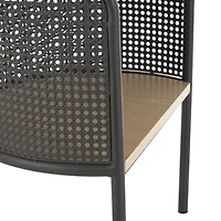 22.25" Light Brown Wooden Half-Moon Two-Toned 1-Shelf Accent Table with Mesh Back Panel