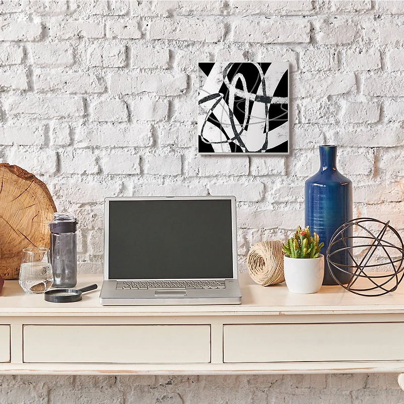 Stupell Industries Black and White Abstract Moving Paint Brush Strokes,12" x 12"