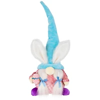 18.25" Blue & Pink Girl Gnome with Bunny Ears Easter Figure