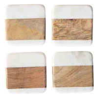 Hello Honey® White Marble & Acacia Wood Coasters Set