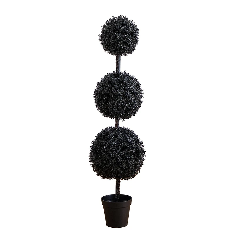 5ft. UV Resistant Artificial Halloween Black Triple Ball Boxwood Topiary (Indoor/Outdoor)