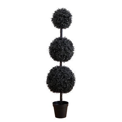 5ft. UV Resistant Artificial Halloween Black Triple Ball Boxwood Topiary (Indoor/Outdoor)
