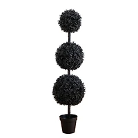 5ft. UV Resistant Artificial Halloween Black Triple Ball Boxwood Topiary (Indoor/Outdoor)