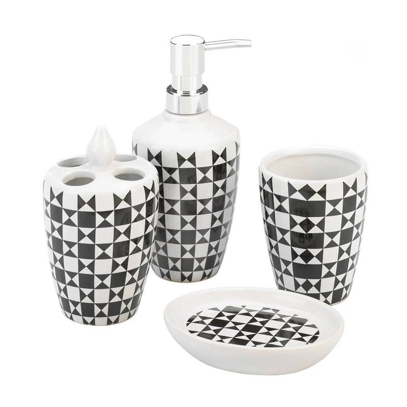 Geometric Pattern Bath Accessory Set 3.25" x 3.25" x 7.25" each