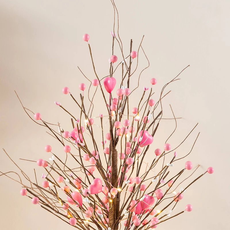 Glitzhome® 20" Lighted Valentine's Pink Berry Heart Table Tree