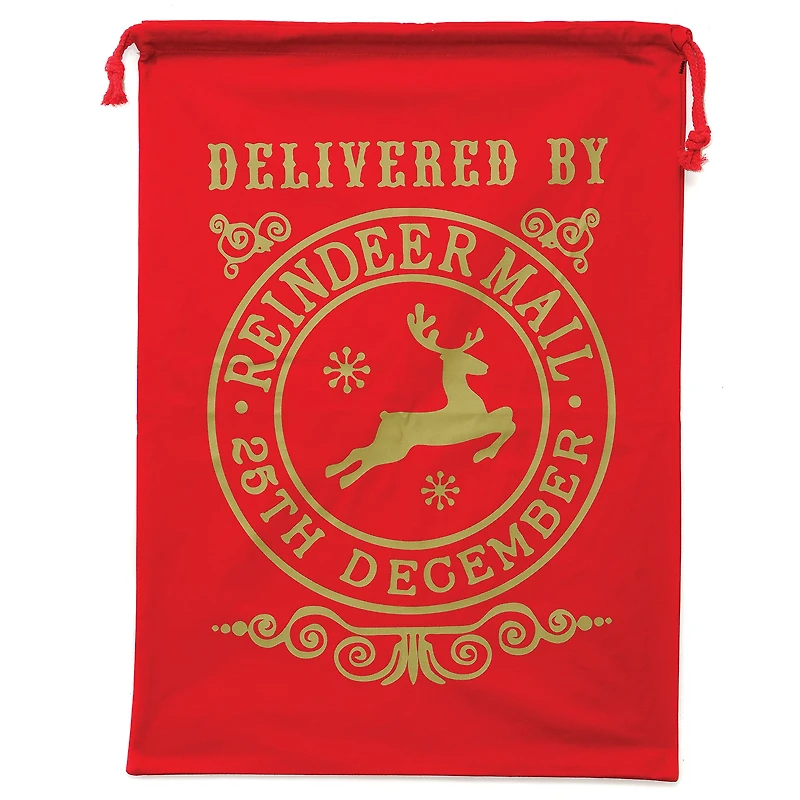 19" x 26" Delivered By Christmas Red Cotton Drawstring Bag