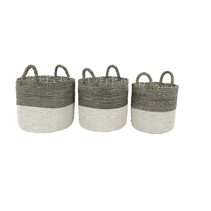 White Seagrass Contemporary Storage Basket Set