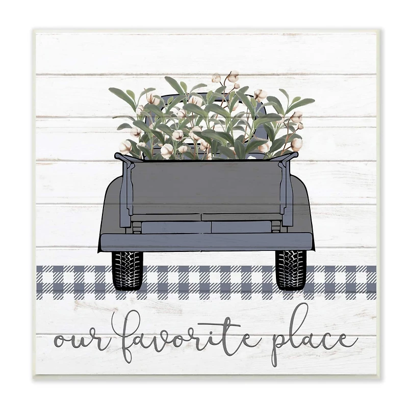 Stupell Industries Favorite Place Truck Wood Texture Blue Word Design Wood Wall Plaque