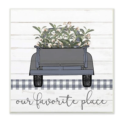 Stupell Industries Favorite Place Truck Wood Texture Blue Word Design Wood Wall Plaque