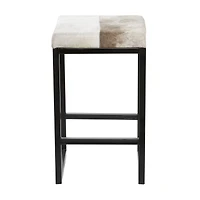 Black Iron and Leather Industrial Stool, 24" x 14" x 14"