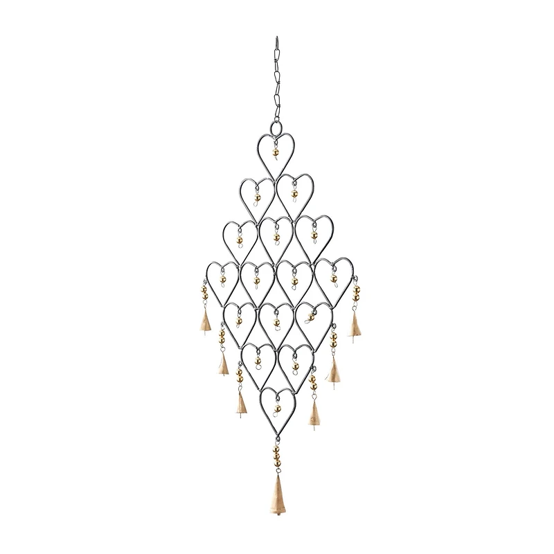 Gold Industrial Hearts Windchime, 16" x 1" x 27"