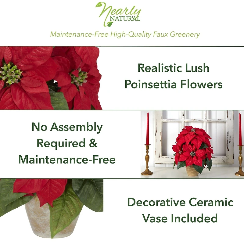 13" Potted Poinsettia with Ceramic Vase