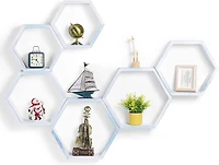 NEX™ Blue Whitewash Wall-Mounted Rustic Hexagon Honeycomb Hanging Shelf Set
