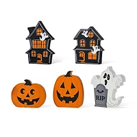 Glitzhome® Halloween Wooden Haunted House, Pumpkin & Ghost Table Block Set