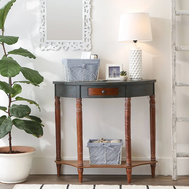 DII® Medium Antique White Chicken Wire Basket with French Blue & White Gingham Check Liner, 2ct.