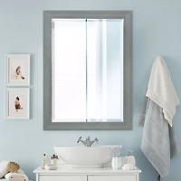 Head West Gray Wood Grain Texture Beveled Edge Bathroom Vanity Mirror