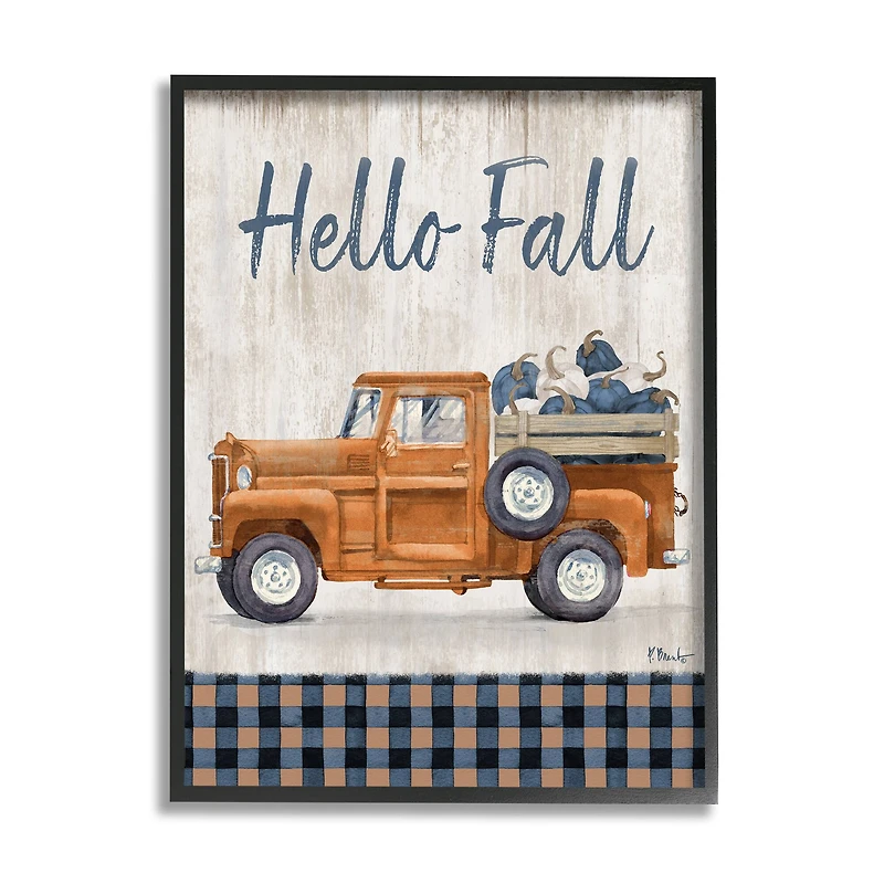 Stupell Industries Hello Fall Plaid Pumpkin Truck Framed Giclee Art